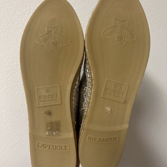 Gucci Espadrilles Heritage Logo Monogram Marmont GG Lame Silver Flat 38.5/39 - Picture 10 of 10